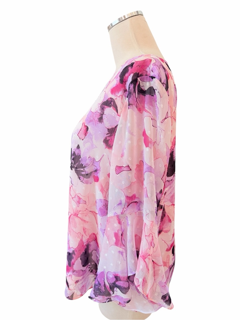KASPER Floral Flutter Sleeve Blouse Sz M - Picture 6 of 7